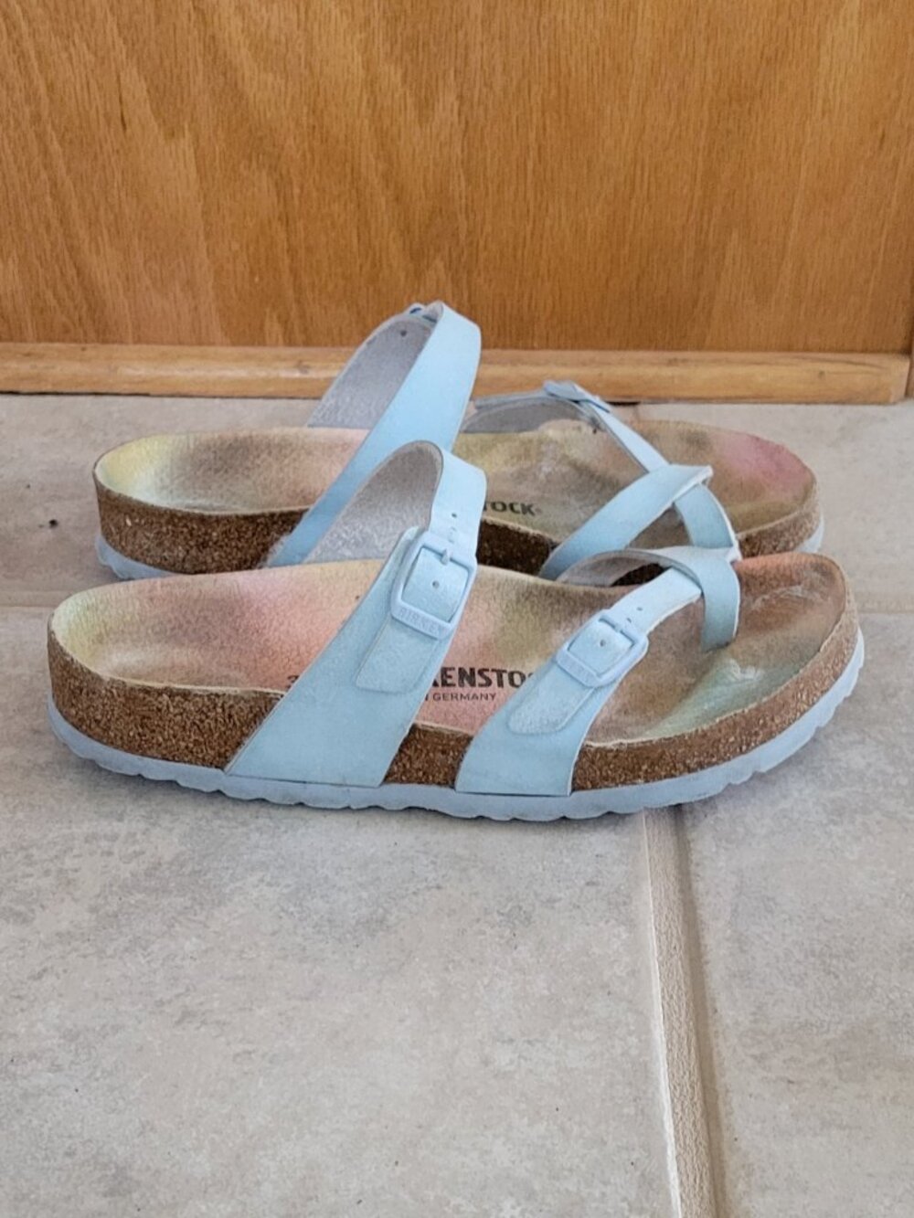 Birkenstock Mayari Sandals Womens EU 39 US 8-8.5 Baby Blue Toe Loop Comfort Cork
